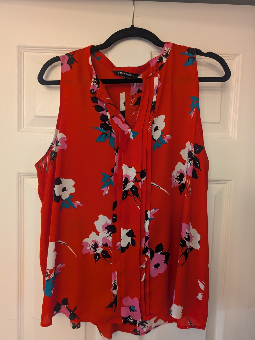 Red Floral Sleeveless Blouse, XL